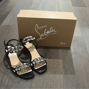 Christian Louboutin Black Leather Studded Slingback Sandals